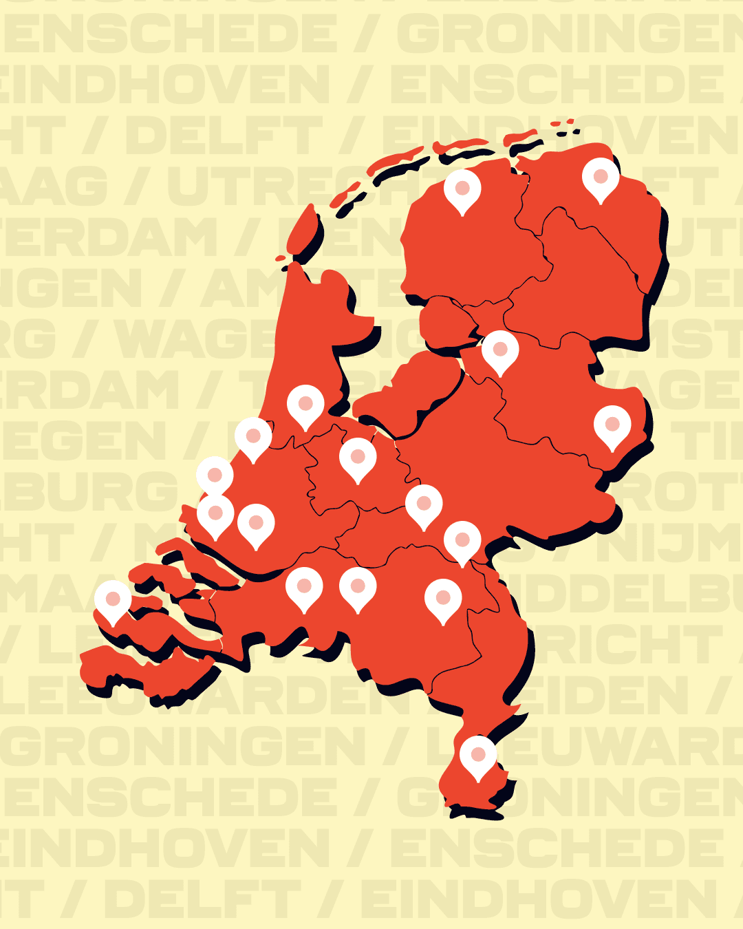 Interactieve kaart van Actie Aletta sessies door het hele land